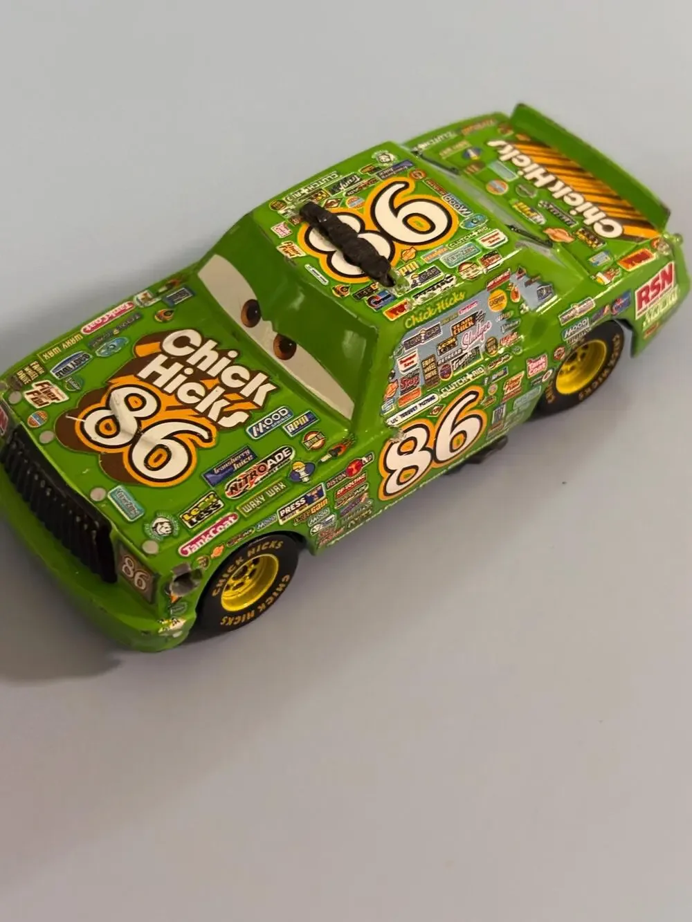 Disney Cars Chick Hicks Team Chef Car 86 Metal 1/55 Headset Green Chew